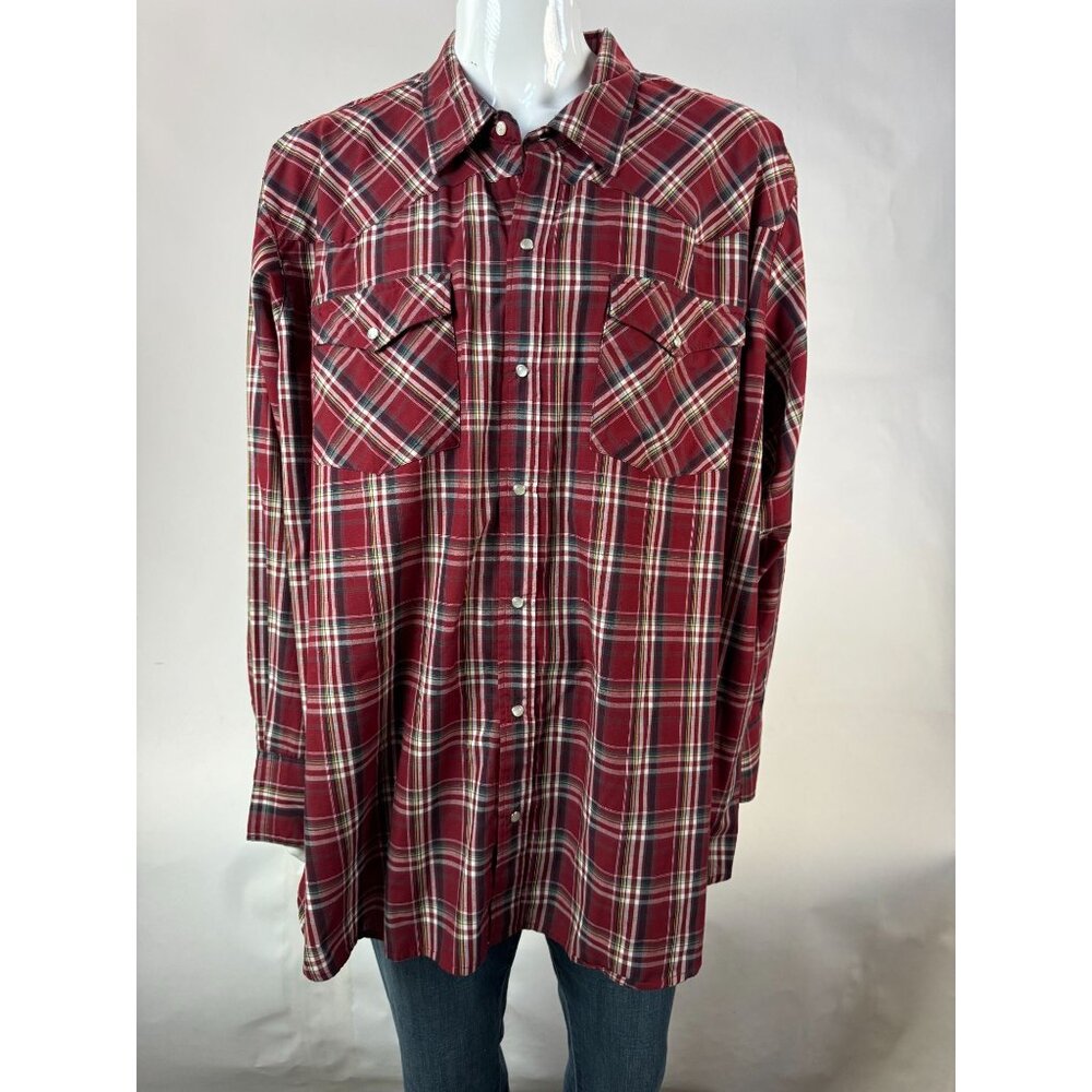 Canyon Guide Mens Red Plaid Pearl Snap Shirt 4XL 95% Cotton 45% Polyester Vintag